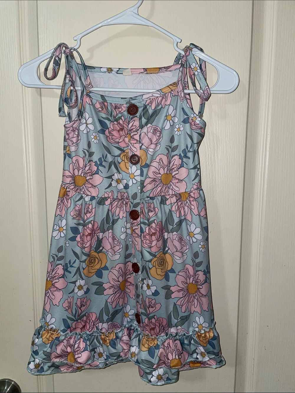 Girls Floral Tie-Shoulder Sundress - Pink & Blue